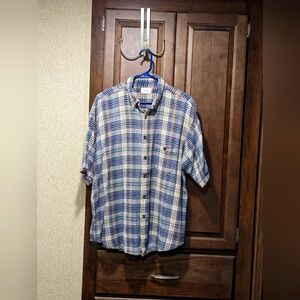 COPY - Miller Gauze textured, button down, men plaid shirt. Size XL.